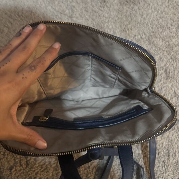 Michael Kors Rhea Medium Pebbled Leather Backpack - Navy Blue with Gold-Tone Har - Picture 5 of 9